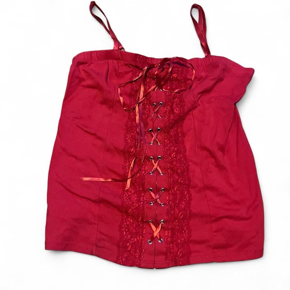 Hot Kiss Red Lace-Up Tank Top